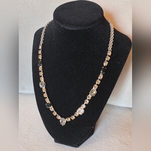 Sorrelli Mixed Crystal Statement Necklace – Silver Tone, Champagne & Black Stone